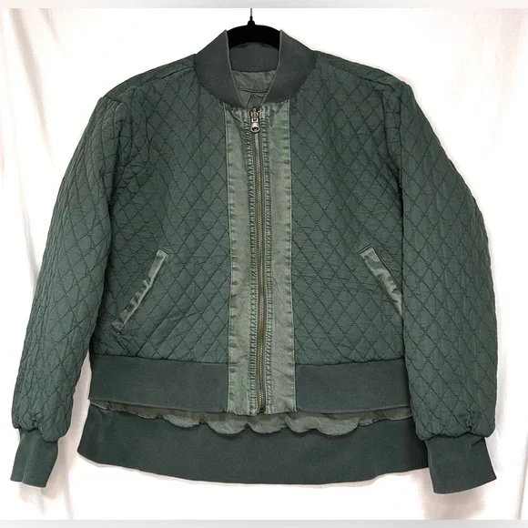 YFB Colton Reversible Cotton Quilted Bomber Jacket Army Green Outdoor Winter - Picture 7 of 13